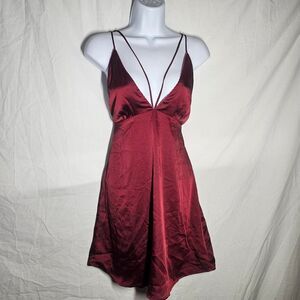 Red maroon y2k satin strappy whimsical mini dress